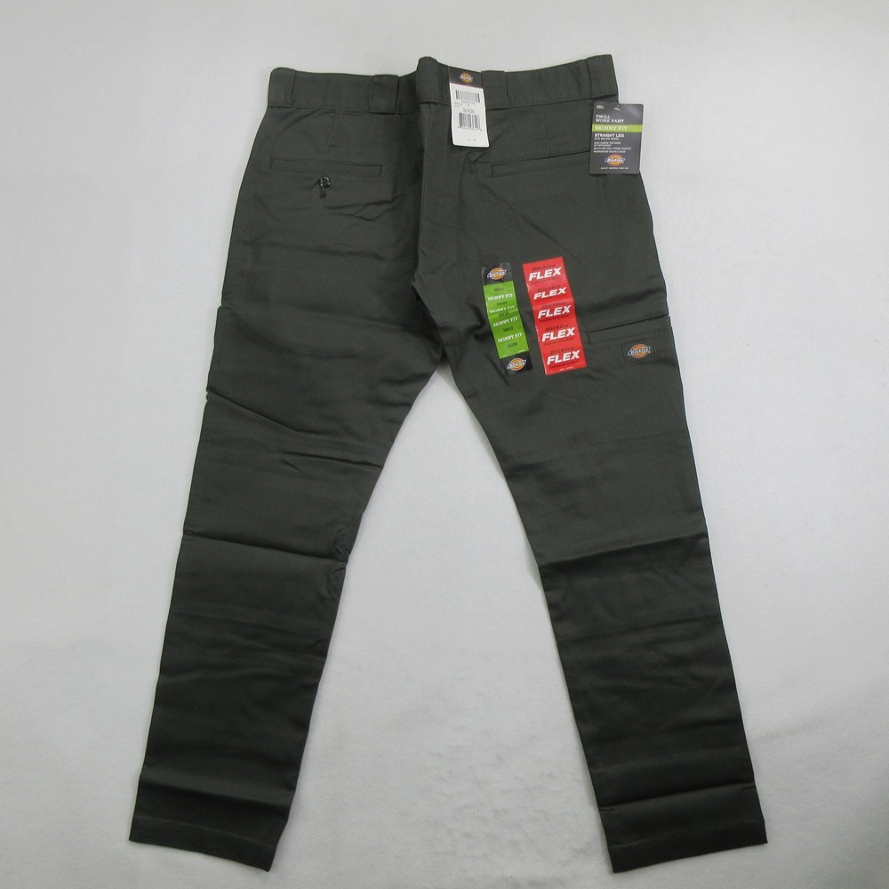 Dickies Men Pants 36x30 Skinny Straight Flex Double Knee Work Olive Green New